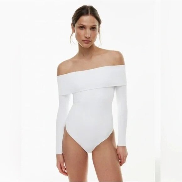 Aritzia Womens LG Contour Off-shoulder Longsleeve Bodysuit in White NEW - Picture 10 of 10